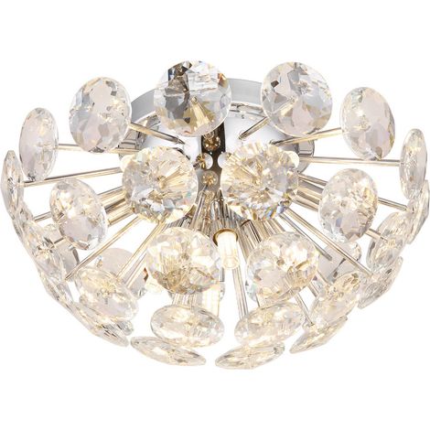 Lampe de plafond Plafonnier salon verre cristaux 10 flammes rondes, métal, 10x G9 douilles, DxH 39x22 cm