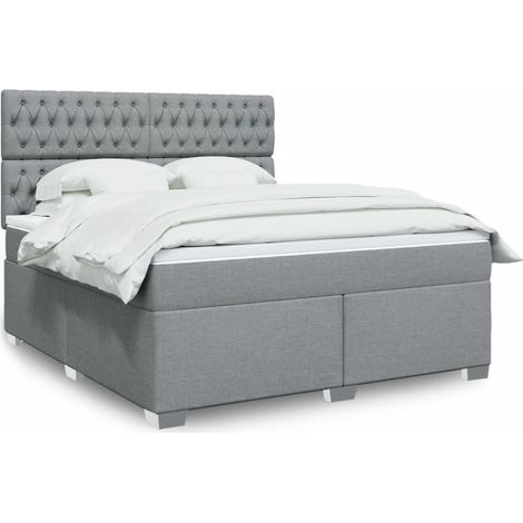 vidaXL Sommier à lattes de lit avec matelas Gris clair 180x200cm Tissu (1/5)