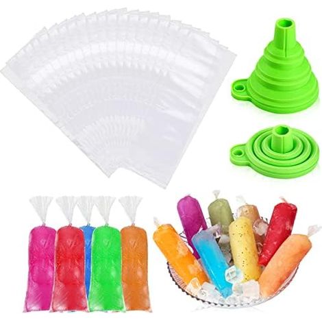 240 sacchetti di ghiaccio in plastica impilabili, facili da sformare, autosigillanti, isolanti per cocktail, cibo, vino (trasparenti, con 1 imbuto) (1/5)