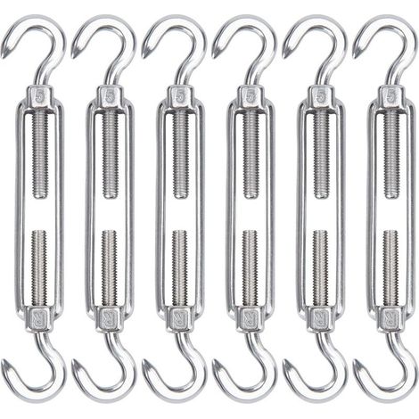 M5 Tendeur Cable Acier Inoxydable, Lot de 6 Tendeur de Fil Crochet et Crochet Réglable Heavy Duty Tension Hook & Hook pour Corde Cable Fil à Linge, Grillagefor Sun Shade Installation (1/5)
