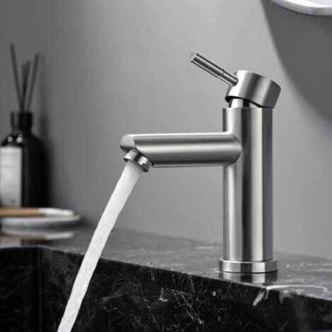 Robinet Lavabo Evier, Monocommande Mitigeur Lavabo en Acier Inoxydable 304, Design Moderne de Mitigeur Salle Bain, Chaude et Froide Réglable