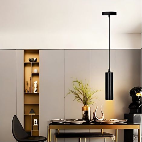 Suspension Lumineuse Cylindrique en Métal Noir Douille GU10 Style Moderne Contemporain Idéale pour Déco Salon Cuisine