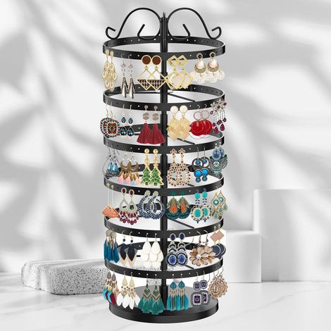 6 niveaux porte-boucles d'oreilles pivotantes, porte-bijoux, porte-bijoux suspendus boucles d'oreilles organisateur colliers rotatifs bijoux affichage stand pour colliers, montres et bagues (1/5)