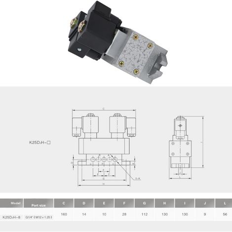 Électrovanne à cinq voies à deux positions, distributeur à double commande électrique G1/4" K25D2H-8DC24V (1/5)