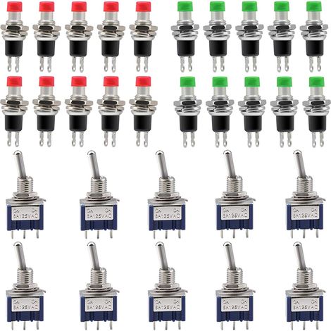 2 Positions Mini Interrupteurs de Pression Momentanés Boutons Poussoirs 250 V 1 A 2 Broches & Mini Interrupteur à Bascule 125 V 6 A 3 Broches (30pcs) (1/5)