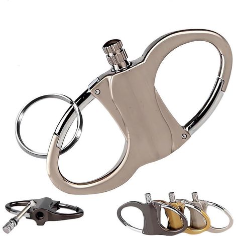 Briquet porte-clés à allumettes flamme douce portable discret réutilisable permanent étanche rechargeable au kérosène argenté (1/5)