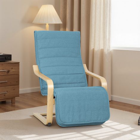 Poltrona da soggiorno con poggiapiedi regolabile, rivestita in tessuto sintetico effetto lino, ideale per ufficio e camera da letto, 66,5x94x100 cm, blu.