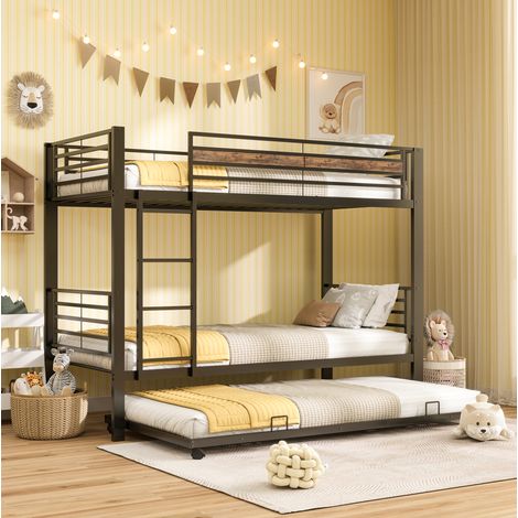 Litera 90/200 cm de metal negro/vintage con cama nido extraíble (1/5)
