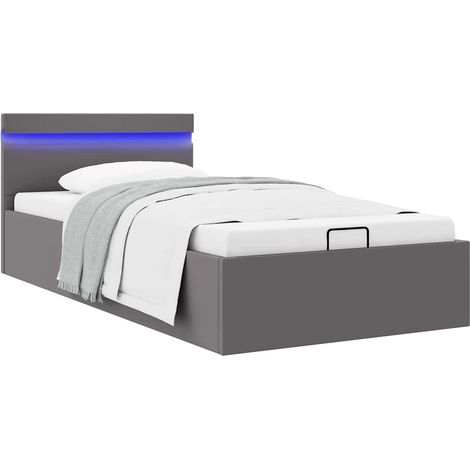 Cama canapé hidráulica con LED cuero sintético gris 90x200 cm