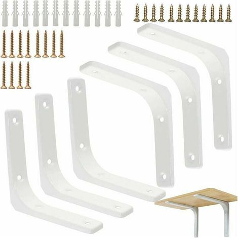 Supports Angulaires Droits 6 Pcs Équerre Étagère Blanche Equerre Murale en Forme de L Blanc Equerre Etagere 100mm Support D\\u2019ètagère Equerre Etagere Murale Blanche 10 cm pour Meubles Décoration (1/5)