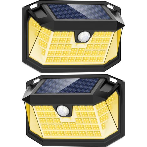 Solarlampen für Außen mit Bewegungsmelder, 【188LED/Warmweiß/2 Stück】 Solarleuchten für Außen, 270° Solarleuchten für Außen, IP65 Wasserdichte Solar Strahler mit Bewegungsmelder für Garten Wand (1/5)