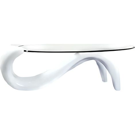 Table Basse - SERENA - Laqué Blanc - Verre Trempé - Dimensions 120x70x41 cm