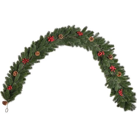 1,9 m lange Weihnachtsgirlande, Tannengirlande mit Tannenzapfen und Beeren, künstliche grüne Girlande für den Innen- und Außenbereich (1/4)