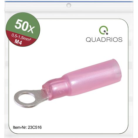 Quadrios 23C516 Ringkabelschuh  Querschnitt (max.)=1.5 mm² Loch-Ø=4.3 mm Teilisoliert Rot 50 St. (1/5)