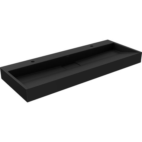 Mexen – Lavabo de comptoir en conglomérat noir 120 x 46 cm – 2 trous pour robinet – Pour salle de bain moderne – 23011272 (1/5)