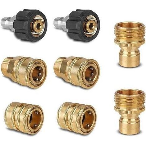 pair Lot de 8 adaptateurs pour nettoyeur haute pression, raccords de tuyau à déconnexion rapide, coupleurs en laiton de M22-14 pivotant vers raccord rapide 3/8\\", mâle 3/4\\" à dégagement rapide 1/2\ (1/5)