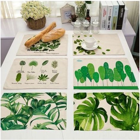 Set di 4 tovagliette occidentali impermeabili e resistenti all'olio con motivo di piante verdi (Stile 1) (1/5)