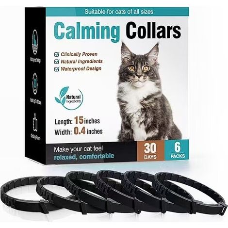 Pet calming collars for cats and dogs - 6-pack, black for cats. (1/4)