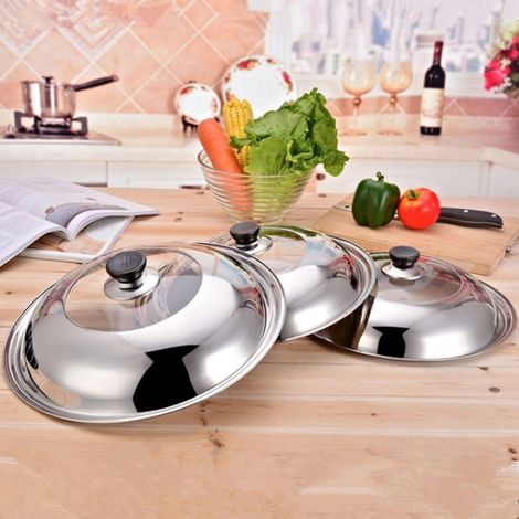 Ortviai Couvercle universel pour casserole – Verre trempé transparent + inox 28 cm, compatible avec multiples poêles et casseroles (1/4)