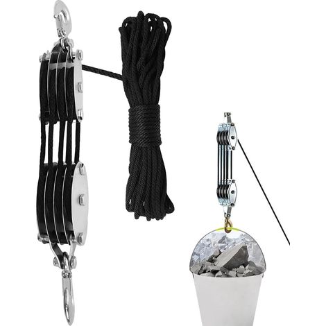 Hochleistungs-Seilrolle, Seilzugsystem, 2000 kg, max. Hubkraft 8:1, 270° drehbar, kraftsparende Hochleistungs-Seilrolle mit 20 m Nylonseil gegen Scheuern (1/5)