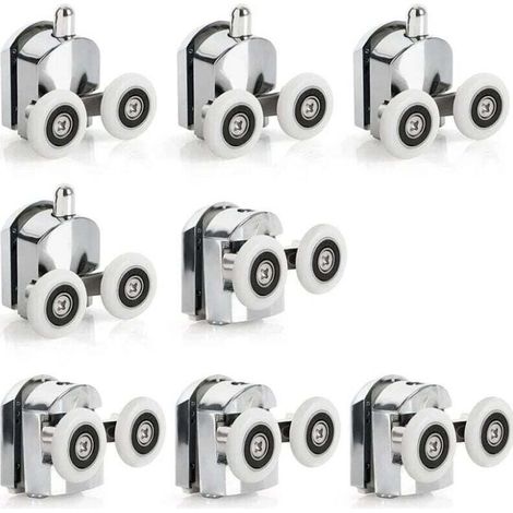 8 Roulettes de Porte de douche coulissante en alliage de Zinc, roulettes de remplacement de 25mm de diamètre, doubles roues pour salle de bain (1/4)