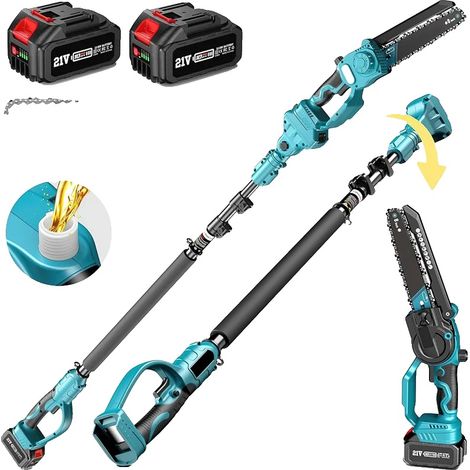 Motosierra inalámbrica, superficie de corte de 8 pulgadas, eje de extensión ajustable, con 2 baterías. (1/2)