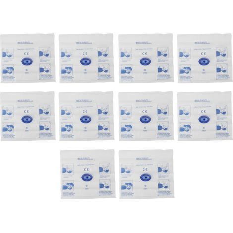 Lot de 10 écrans faciaux de protection CPR jetables avec valve unidirectionnelle pour entraînement, bouclier de réanimation cardiaque, masque de secours, usage unique. (1/5)