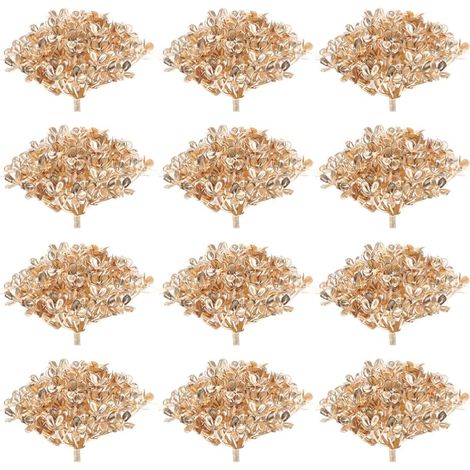 12 teste di ortensia artificiale in plastica dorata per bouquet da sposa, decorazioni riutilizzabili, aspetto naturale ed elegante per fidanzamenti. (1/5)