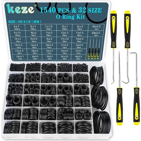 1540pcs 32 Sizes Rubber O-Ring Kit with Spike and Hook for Taps, Plumbing, O-Rings Outside Diameter 4mm to 50mm (1/5)