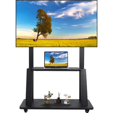 Support TV sur Pied Meuble TV Roulant pour 32-75 Pouces Plat/incurvé LED/LCD/OLED Hauteur réglable Support TV roulettes Jusqu’à 45kg Meuble TV au Sol avec étagère DVD Blanc (1/4)