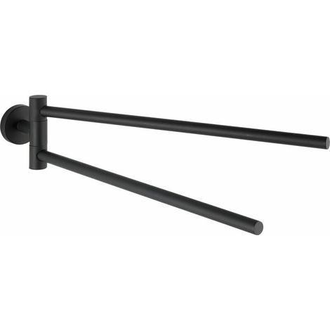 Portasciugamani da parete GABRIELLE, Portasciugamani da parete con 2 bracci mobili, Acciaio inox, 5,5x9x43 cm, Nero opaco (1/3)