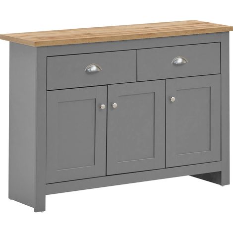 Modern Sideboard with 3 Doors and 2 Drawers Grey with Oak Top (1/5)
