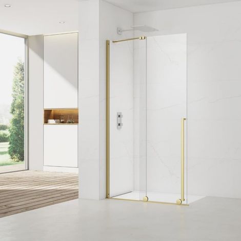 Swiss Aqua Technologies Parete scorrevole X-MOTION 120x200cm Crystal Glass® 8 mm anticalcare, con bracci e profili in oro brillante (SATBWIXM120Z)