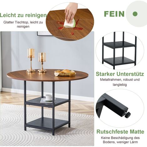 Ensemble table et chaises : table à manger ronde de 107 cm avec double niveau de rangement + 2 chaises de salle à manger blanches à motif losange, en MDF (panneau de fibres à densité moyenne) et métal (1/5)