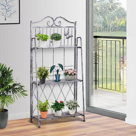 Étagère à Fleurs 3 Niveaux Pliable de Jardin Balcon Argent (1/5)