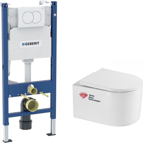 Geberit Duofix WC-Paket Trägergestell + SAT Delano flanschloses WC + Softclose-Sitz + weiße Platte