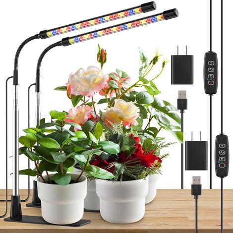 2Pack Plant Light with Stand, 20 LED Grow Light with Timer 3/9/12H On/Off and 3 Switch Modes and Adjustable Gooseneck for Indoor Plants (with Adapter) (1/5)