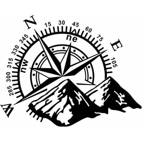Sticker Boussole Montagne,  Vinyle Imperméable Carrosserie Fenêtre Capot Autocollant Voiture Autocollants pour Voiture Véhicule Réfléchissant Décalcomanies Décor, 40x32cm