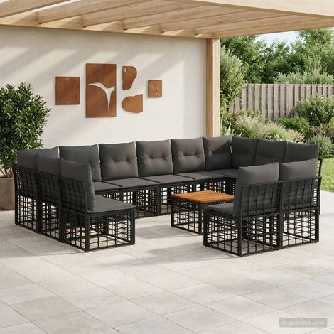 Salon de jardin d’angle modulable 13 pièces en poly rotin noir et gris foncé, 85.2kg - PANGIVO (1/5)