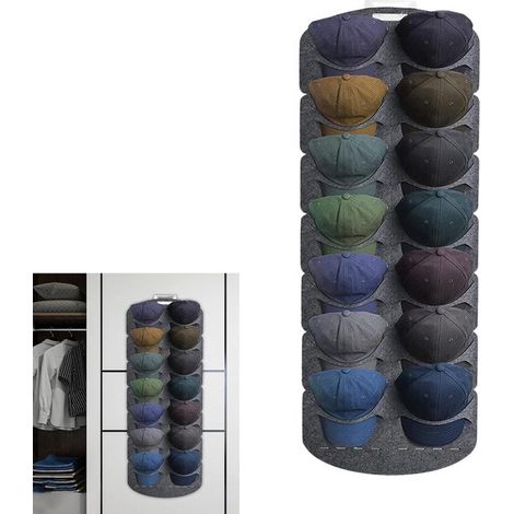 Organisateur porte-chapeaux à suspendre - sac de rangement pour chapeaux - porte-chapeaux - cintre multifonctionnel - chapeaux, foulards, accessoires - gris - 130 x 46 cm (1/5)