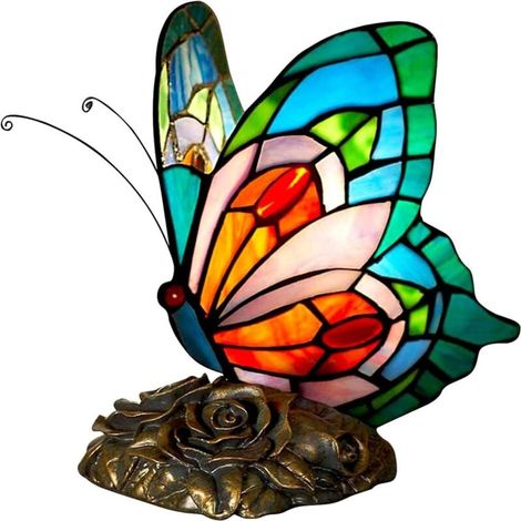 Tiffany Lamp, Butterfly Bedside Lamp, Vintage Style Stained Glass Table Lamp, Art Deco Lamp, for Bedroom and Living Room [Energy Class E] (1/4)