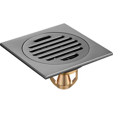 Bodenablauf für Badewanne mit abnehmbarem Deckel für Bad, Duschraum, WC, quadratischer Gartenablauf, rostfreier Edelstahl, schwarz, 10 x 10 cm (1/4)