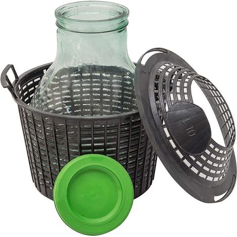 Damigiana in vetro "Bocca Larga" per vino, infusi e distillati con cesta in plastica -10 L (1/4)