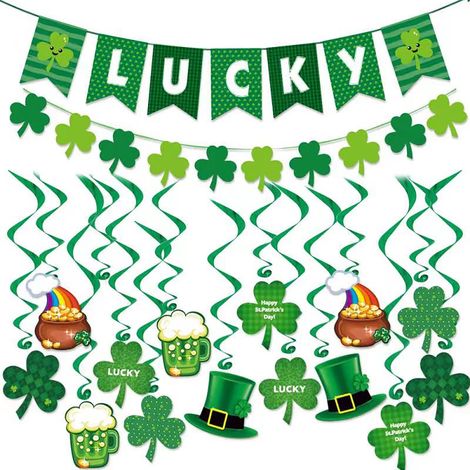 Drape Festif Saint-Patrick - Bannière en PVC avec Motif Tourbillon - Décoration Intérieure et Extérieure pour Fête Irlandaise - 1 Pièce (1/2)