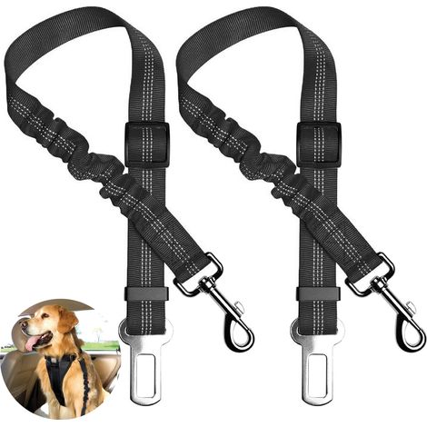 Ceinture de sécurité pour chien, lot de 2, réglable, élastique et résistante, en nylon réfléchissant, pour chiens de petite, moyenne et grande taille, usage quotidien et en voyage. (1/5)