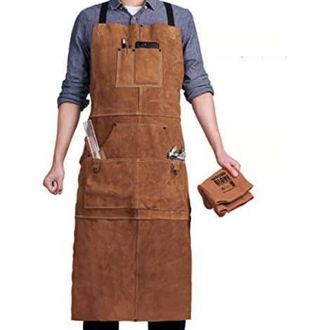 Tablier de travail en cuir résistant à la chaleur, tablier de charpentier pour homme, ajustable, parfait pour les forgerons, les mécaniciens, les ateliers (1/5)