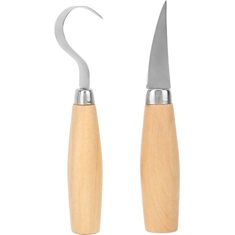 Couteau Sculpture Bois - Acier Inoxydable - Lame Courbe Et Droite - Pour Gravure Et Sculpture Sur Bois - 2 Pièces (1/5)