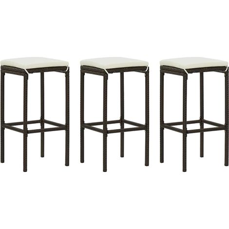 Lot de 3 Chaises de bar avec coussins Tabourets de bar - Tabouret Haut Marron Résine tressée BV836139 - BonneVie (1/5)