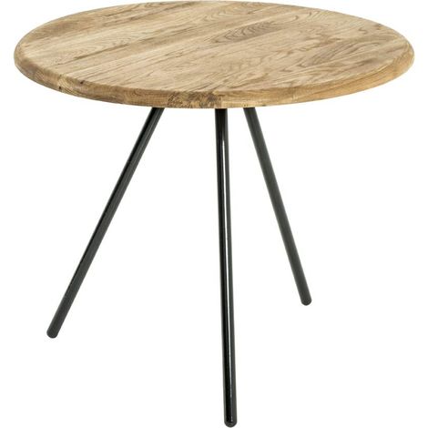 Table d'appoint Ronde en chêne Massif, piètement en métal Noir, Table Basse Ronde, Table de Salon - Dimensions : H 43 x Ø 50 cm Style : Traditionnel (1/5)