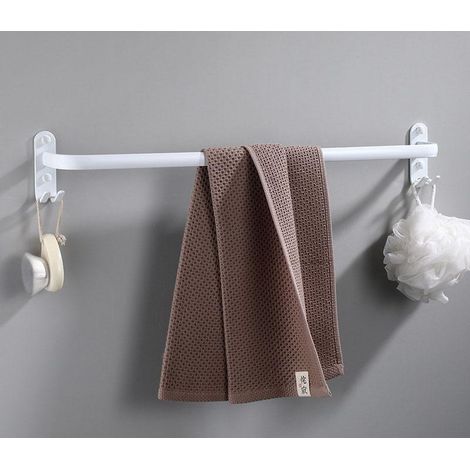 White wall-mounted towel rack, 1 tier, 30 cm, made of aluminum with hooks for bathroom and kitchen (1/5)
